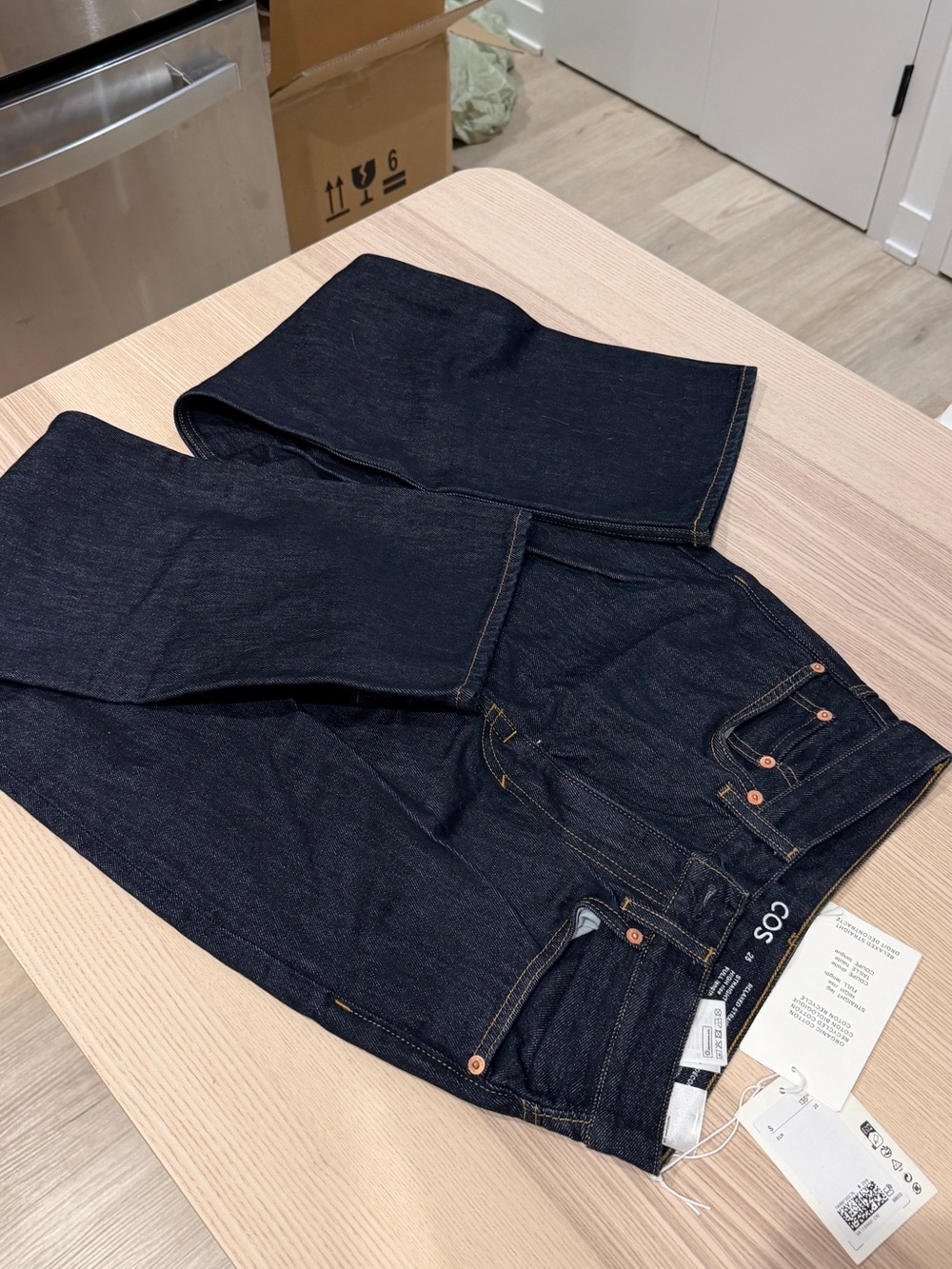 COS Women’s Dark Blue Relaxed Straight Raw Denim Jeans